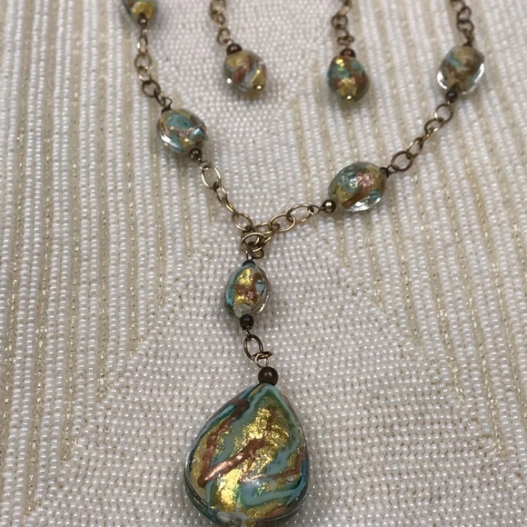 Fine Jewelry Glass Drop Necklace 1/514K Gold-Bonded Sterling Silver + Earrings - Picture 4 of 15